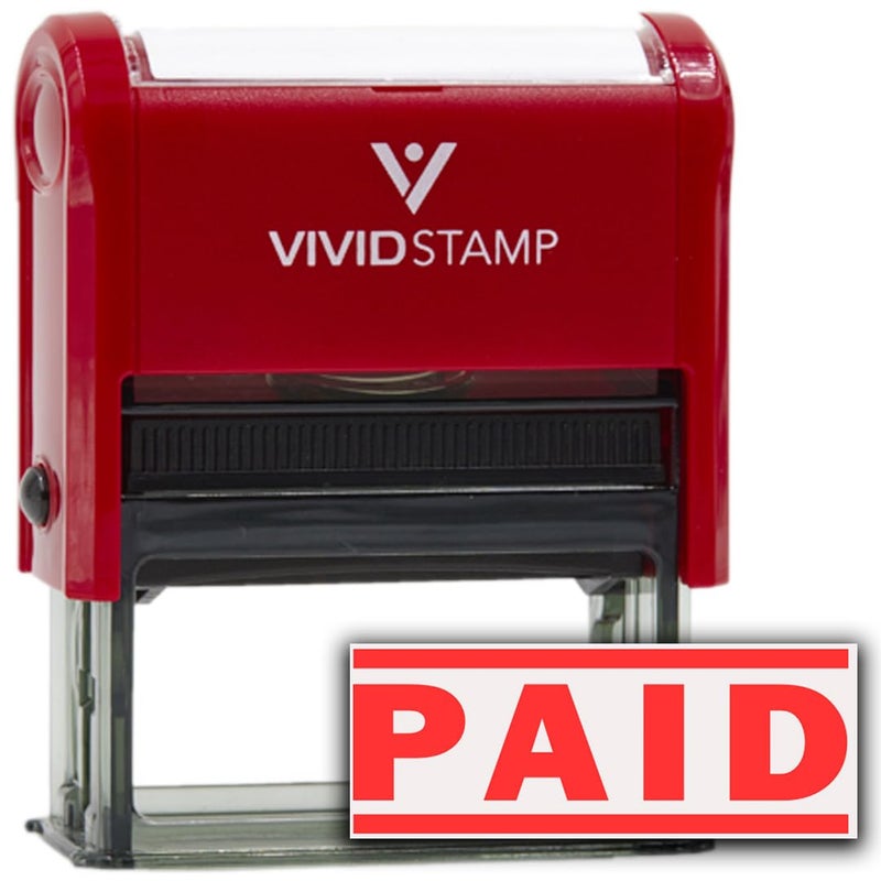 Vivid Stamp Paid Self Inking Rubber Stamp (Red) - Medium - Image 1